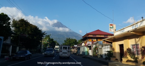 One can enjoy Mayon's perfect cone without stepping out of the car, provided it's a clear day. This picture is taken in the Camalig area, towards south.